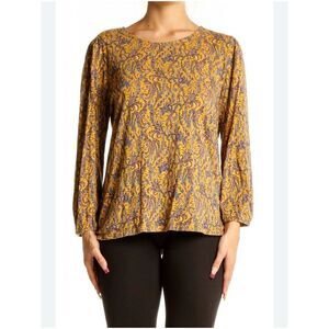 NWT Lucky Brand mustard yellow paisley floral boho shirt top M 3/4 sleeve